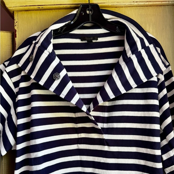 J. Crew Striped Blue and White Snap-
Neck Knit Pullover, Medium, NWOT - Picture 4 of 13